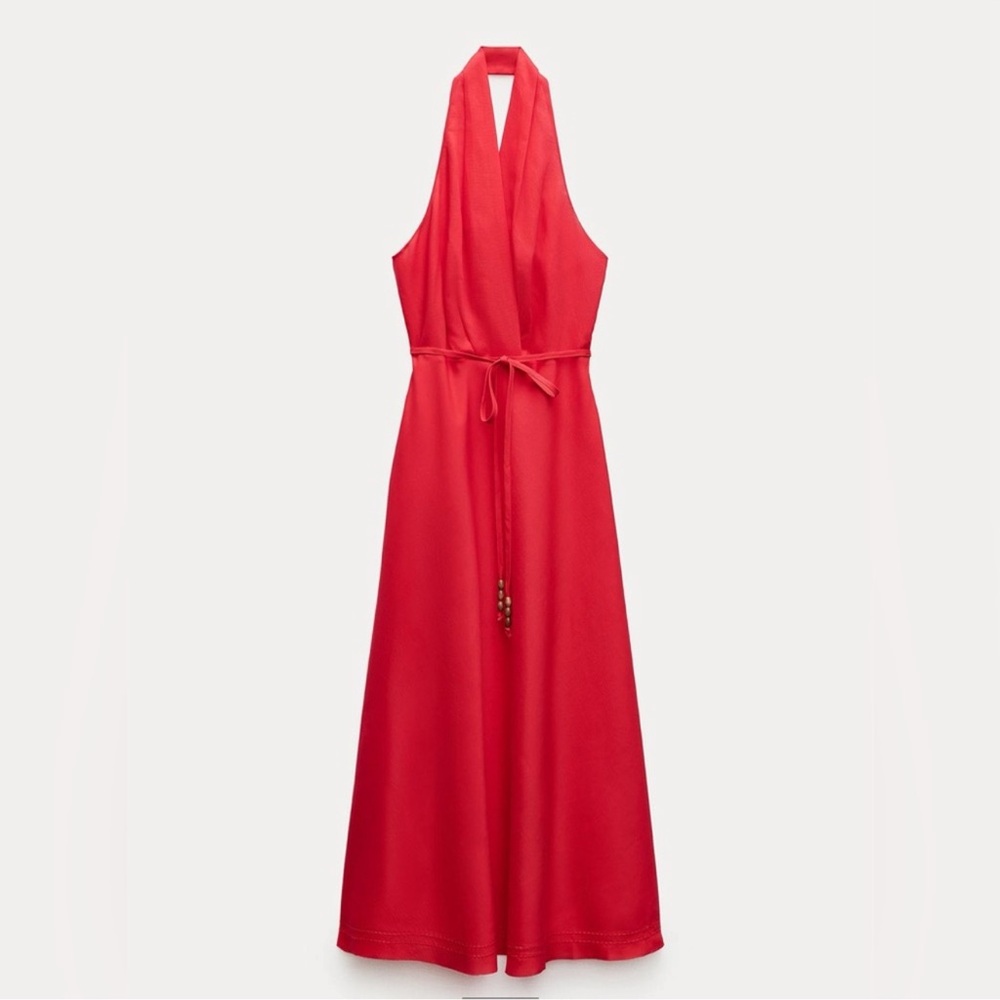 Zara red midi halter dress NWT size XS
